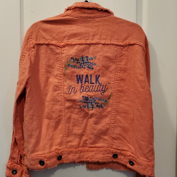 NWT W.A.Y. Wonderful & Young Orange Frayed Hem Denim Jacket M | "Walk in Beauty" - Picture 2 of 7